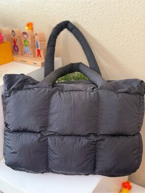 Black Quilted Puffer Tote Bag Oversized Puffy
